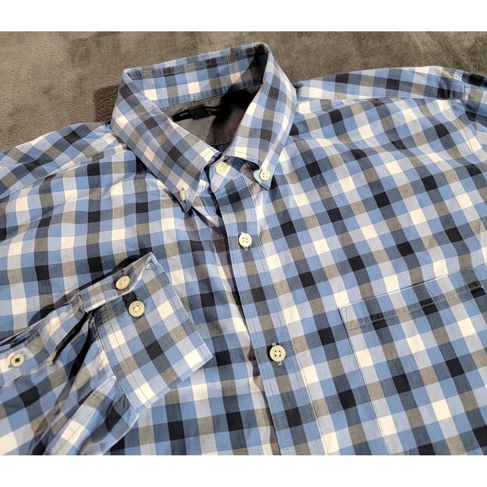 Banana Republic Shirt Men XL Blue Plaid Soft Wash Cotton Button Down Preppy